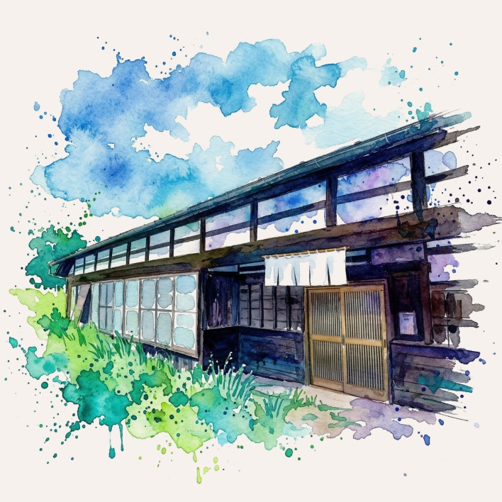 古民家外観の水彩画
